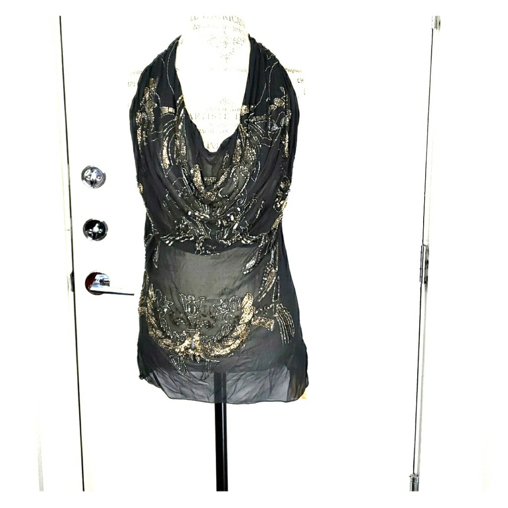 All Saints beaded and sheer sechin top Size 10